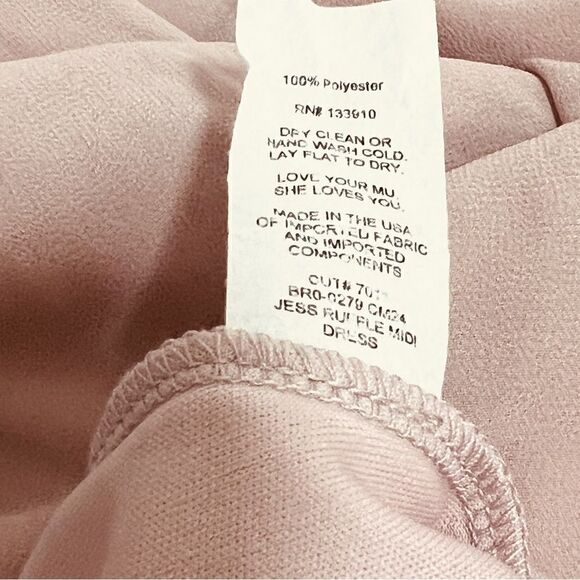 Show Me Your MuMu Jess Ruffle MIDI Dress Neutral Mauve Chiffon XL Wedding Party - Picture 16 of 16